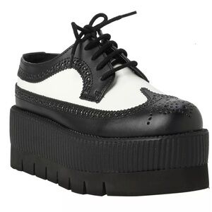 T.U.K. Leather Black & White Wingtip Brogue Mondo Lug Creeper